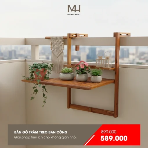 Bàn Gỗ Tràm Treo Ban Công – Giải Pháp Tiện Ích Cho Không Gian Nhỏ