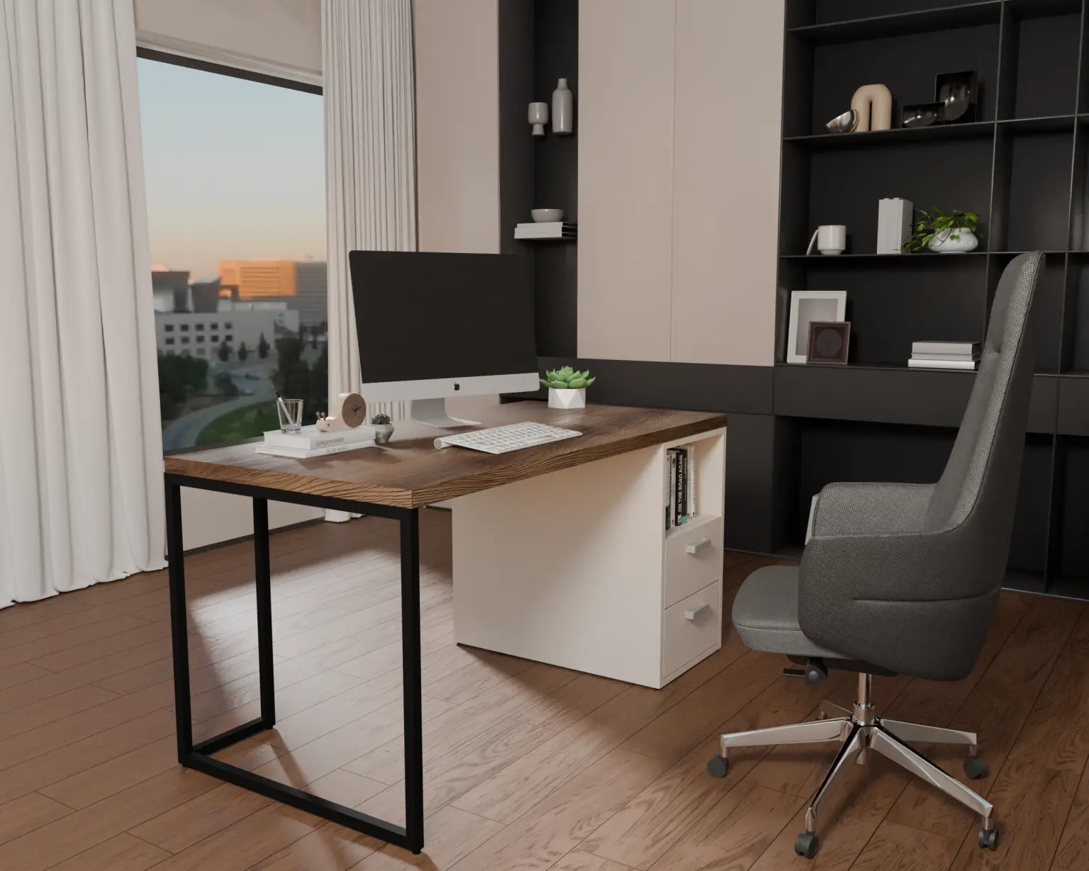 Bàn làm việc kèm hộc Gray- Gỗ MDF phủ Melanin chống trầy