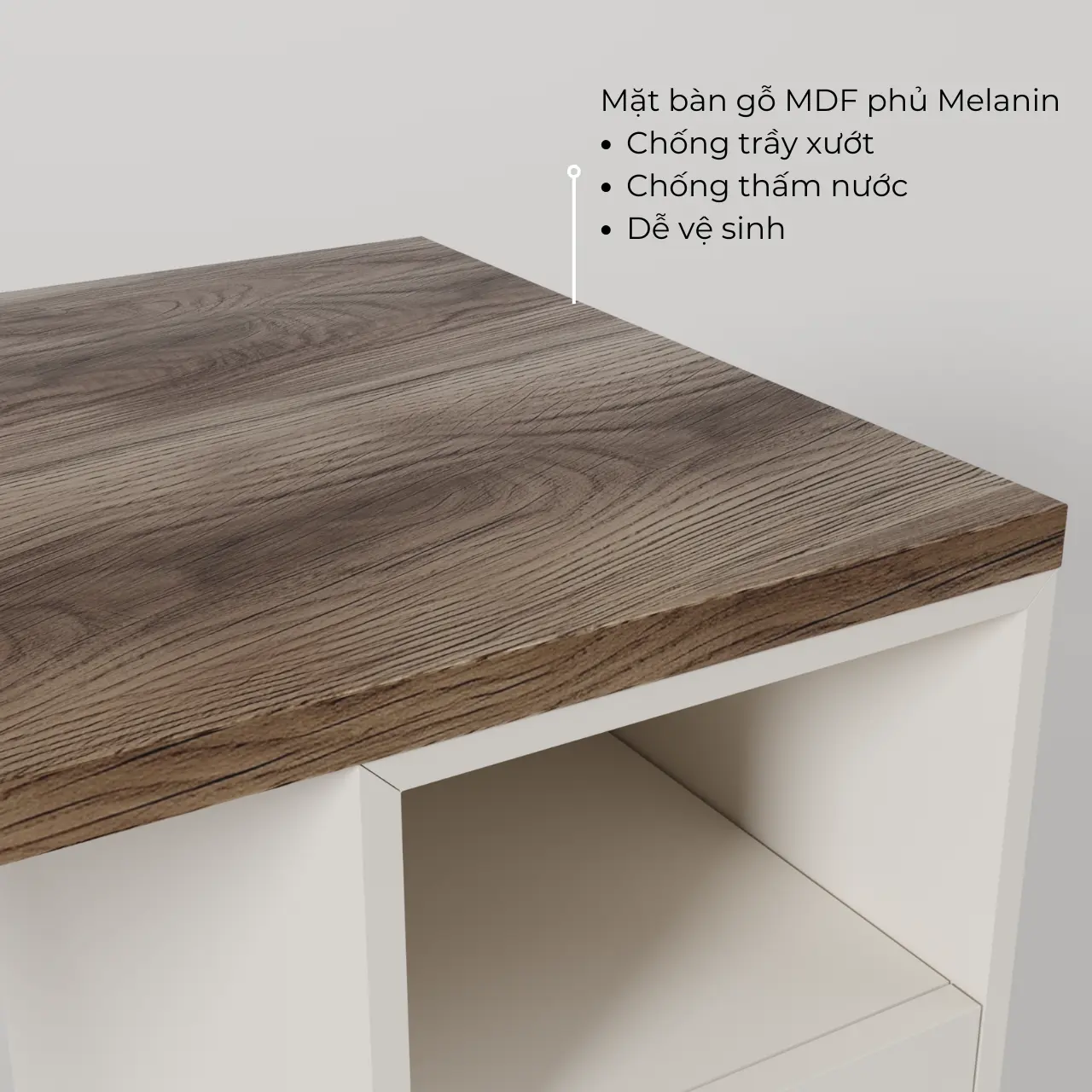 Bàn làm việc kèm hộc Gray- Gỗ MDF phủ Melanin chống trầy