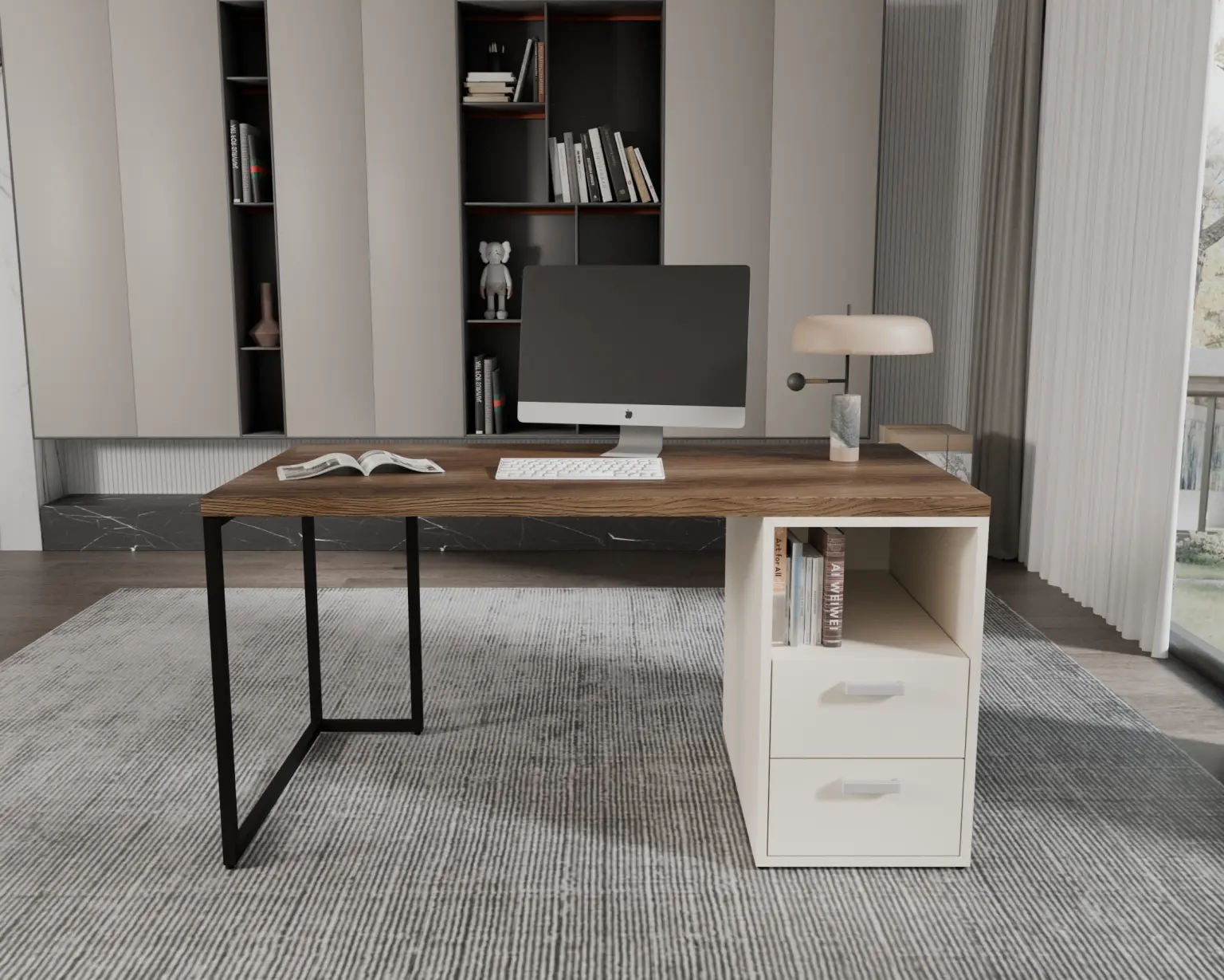 Bàn làm việc kèm hộc Gray- Gỗ MDF phủ Melanin chống trầy