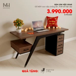 Bàn làm việc Soar- Gỗ MDF cao cấp chống ẩm, thiết kế hiện đại