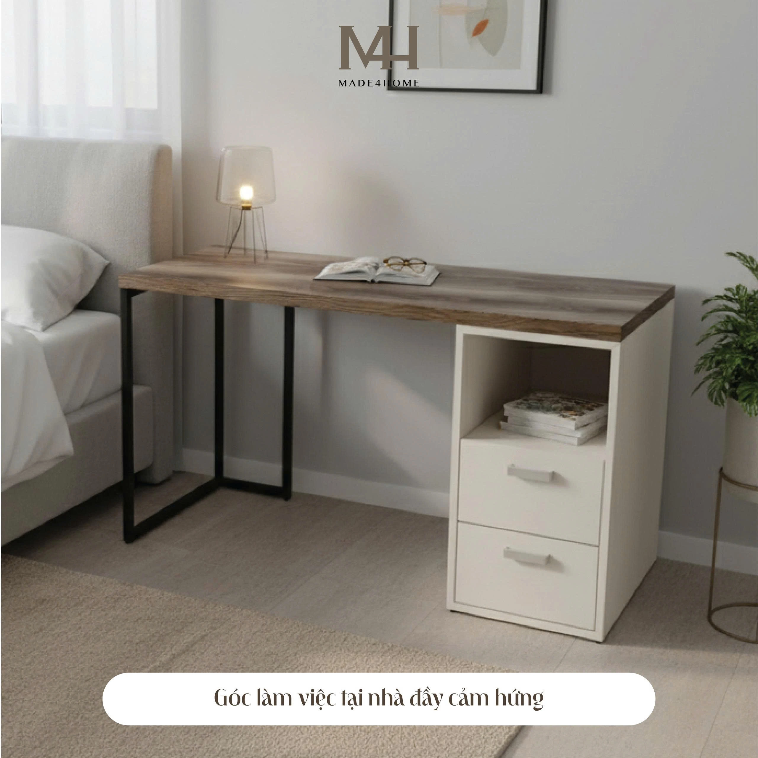 Bàn làm việc kèm hộc Gray- Gỗ MDF phủ Melanin chống trầy
