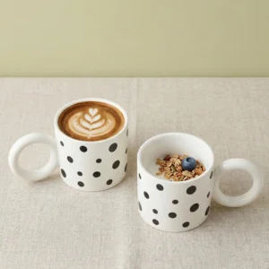 Ly cốc sứ Lani - Trắng chấm bi