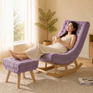 Ghế thư giãn Horizon màu tím – Ghế bập bênh cao cấp gỗ thông nhập khẩu, vải nhung mềm mịn