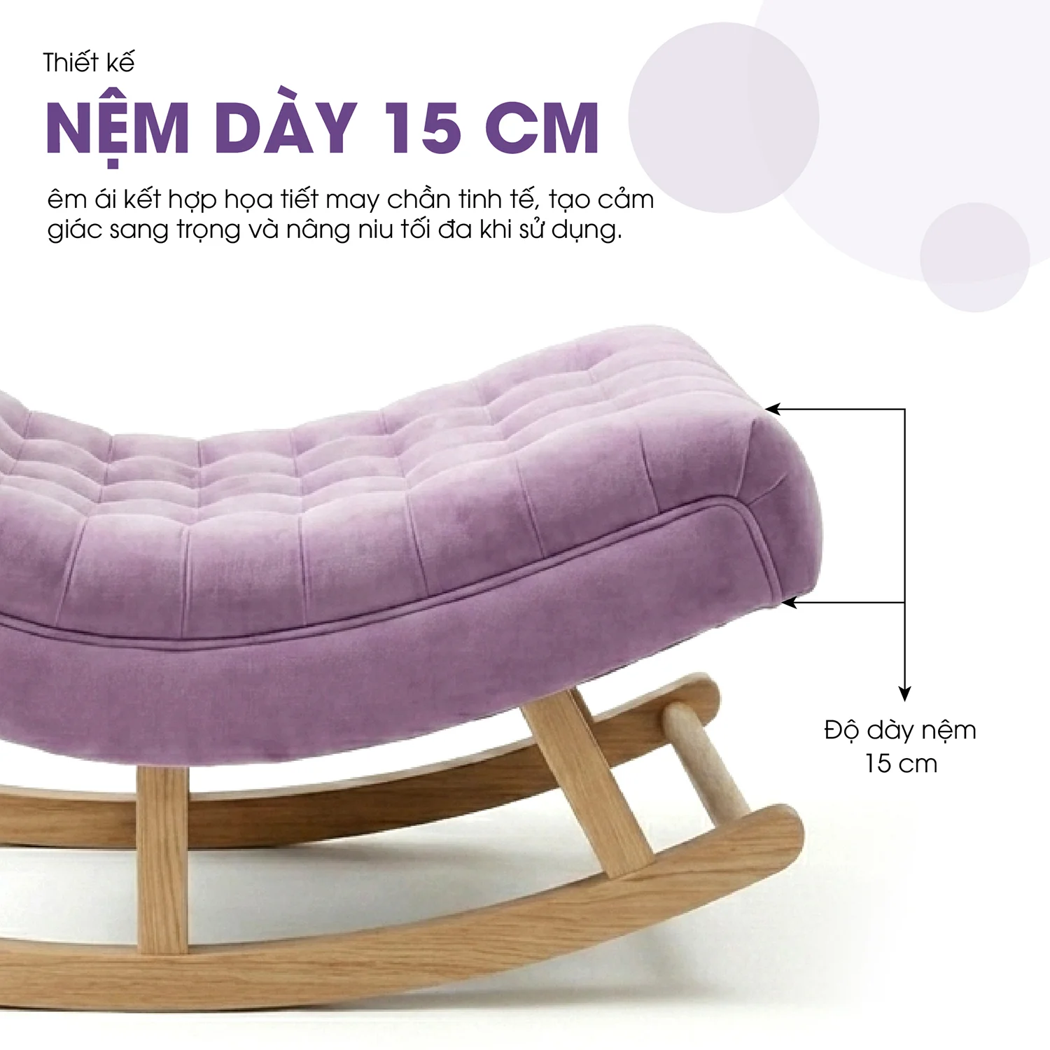Ghế thư giãn Horizon màu tím – Ghế bập bênh cao cấp gỗ thông nhập khẩu, vải nhung mềm mịn
