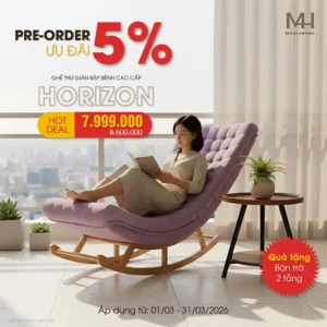 Ghế thư giãn Horizon màu tím – Ghế bập bênh cao cấp gỗ tràm, vải nhung bố