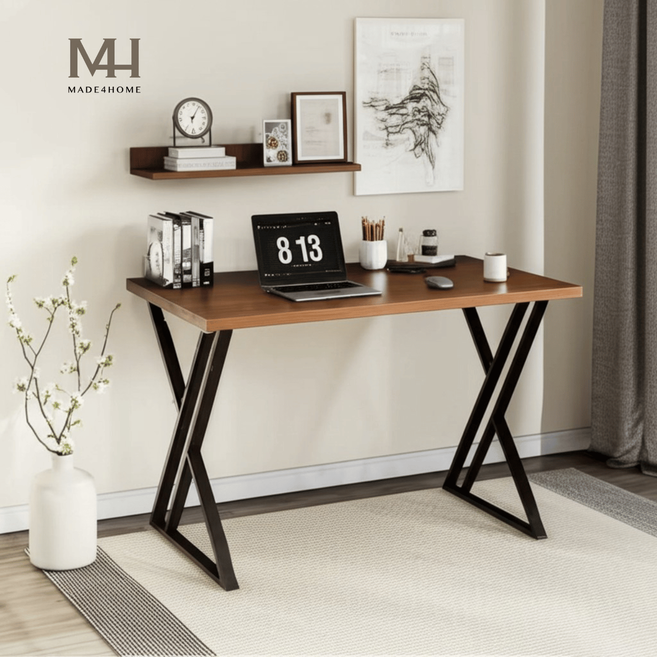 Bàn Làm Việc Bricen Gỗ MDF Chân Sắt – Thiết Kế Hiện Đại, Có Kệ Laptop