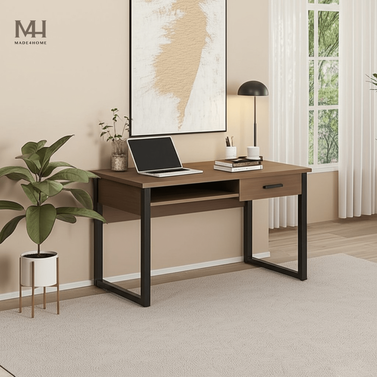 Bàn làm việc Channay gỗ MDF chân sắt – Thiết kế đơn giản hiện đại