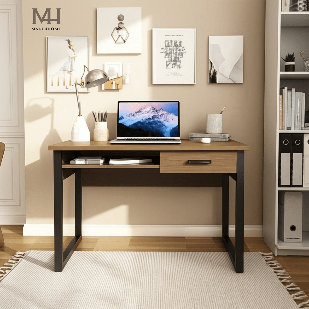 Bàn làm việc Channay gỗ MDF chân sắt – Thiết kế đơn giản hiện đại