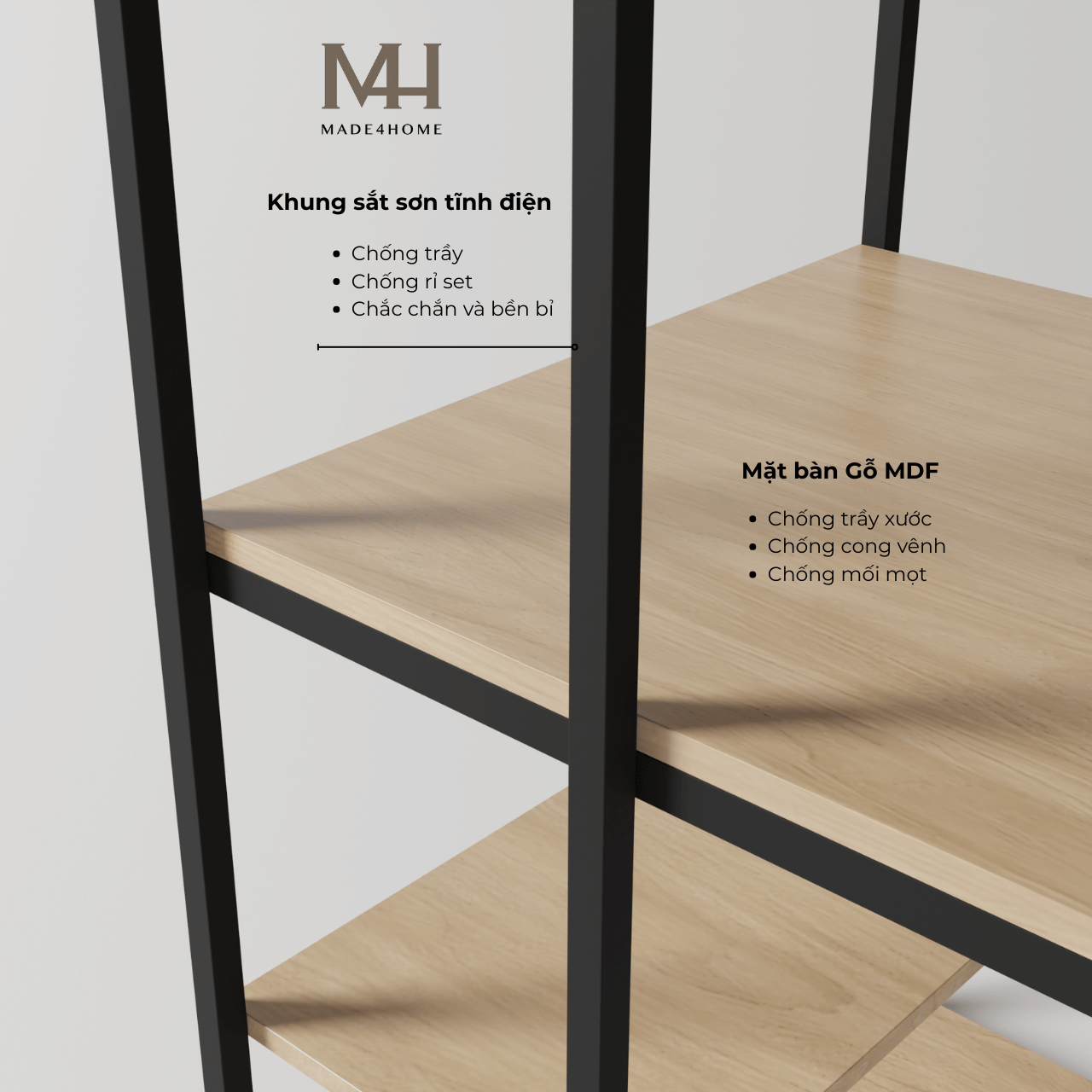 Bàn Làm Việc Lymon – Gỗ MDF - Chân Sắt Sơn Tĩnh Điện