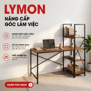 Bàn Làm Việc Lymon – Gỗ MDF - Chân Sắt Sơn Tĩnh Điện