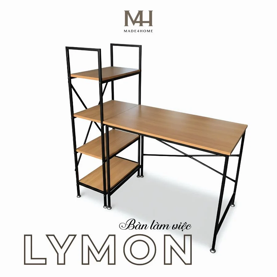 Bàn Làm Việc Lymon – Gỗ MDF - Chân Sắt Sơn Tĩnh Điện