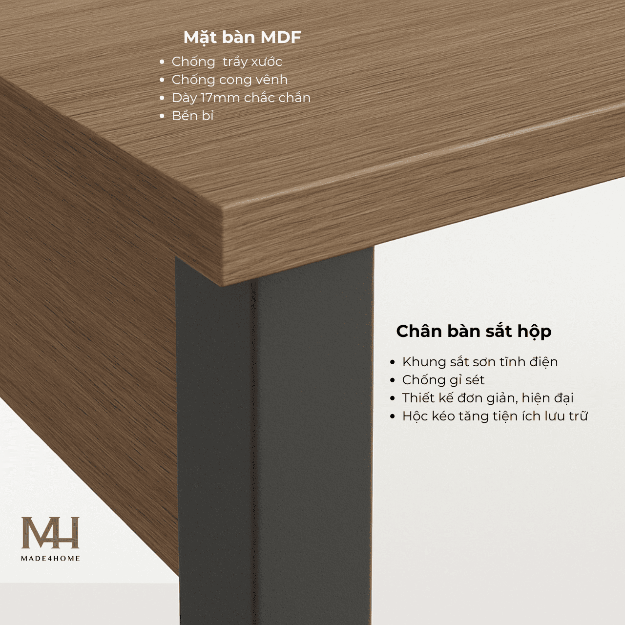 Bàn làm việc Channay gỗ MDF chân sắt – Thiết kế đơn giản hiện đại