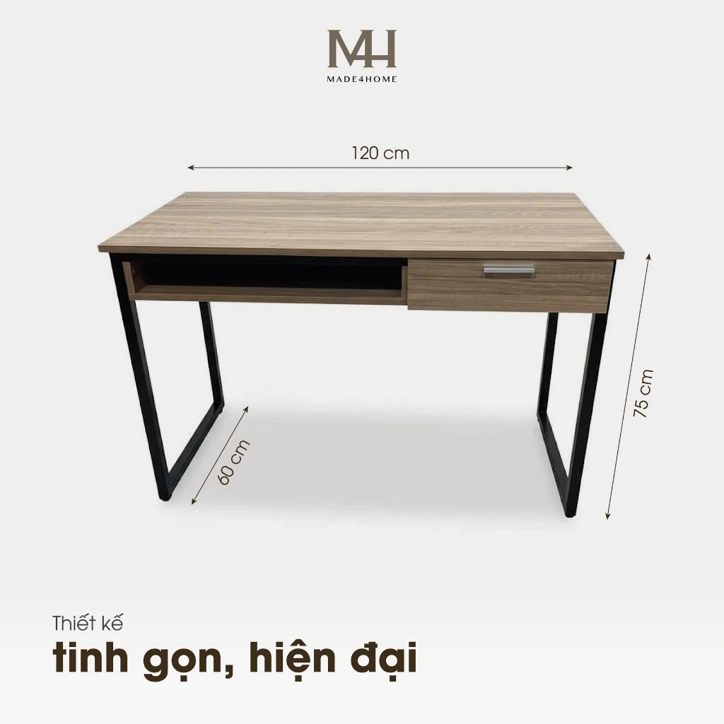Bàn làm việc Channay gỗ MDF chân sắt – Thiết kế đơn giản hiện đại