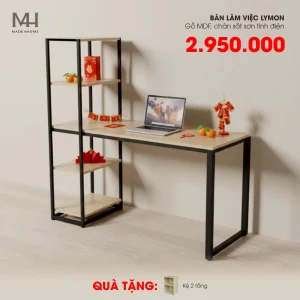 Bàn Làm Việc Lymon – Gỗ MDF - Chân Sắt Sơn Tĩnh Điện