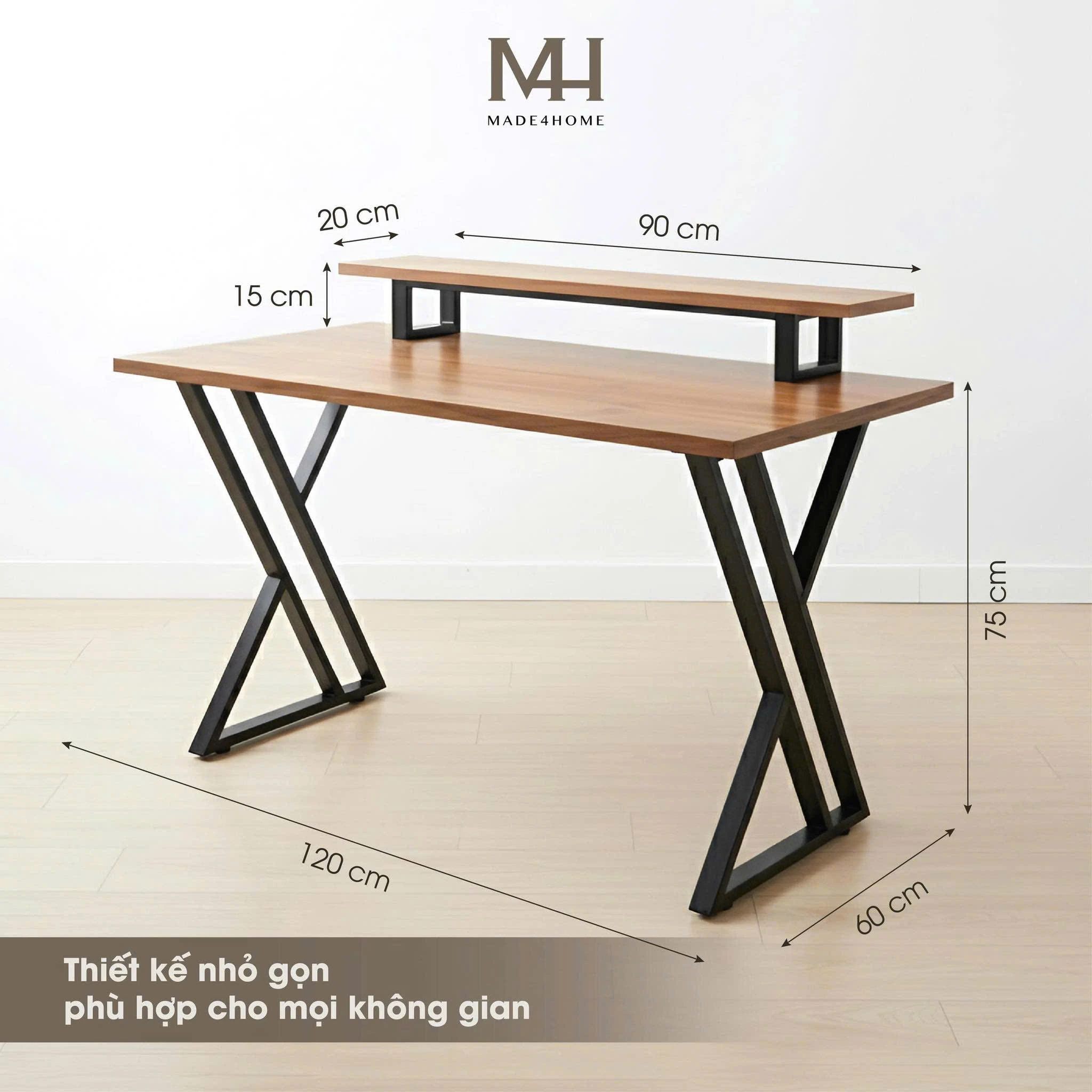 Bàn Làm Việc Bricen Gỗ MDF Chân Sắt – Thiết Kế Hiện Đại, Có Kệ Laptop