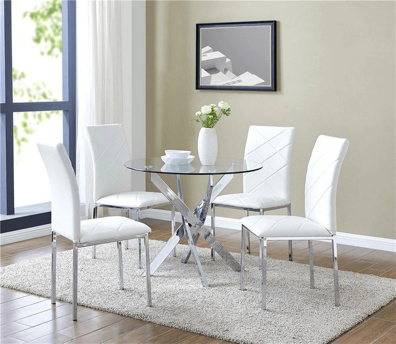 Bàn ăn mặt kính tròn chân gỗ