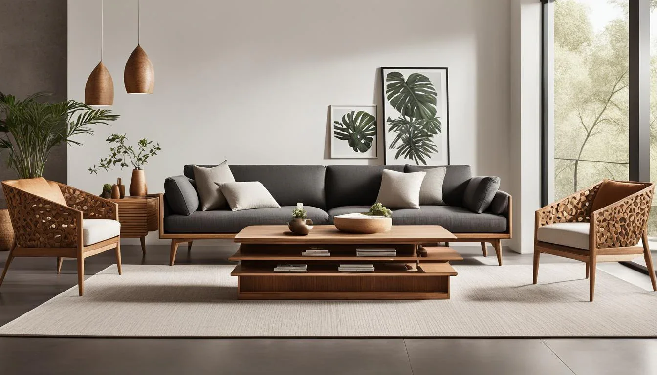 Bàn ghế gỗ kết hợp sofa nệm