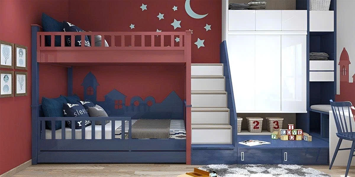 Giường tầng gỗ hiện đại tích hợp cầu thang chứa đồ Giường tầng gỗ hiện đại tích hợp cầu thang chứa đồ