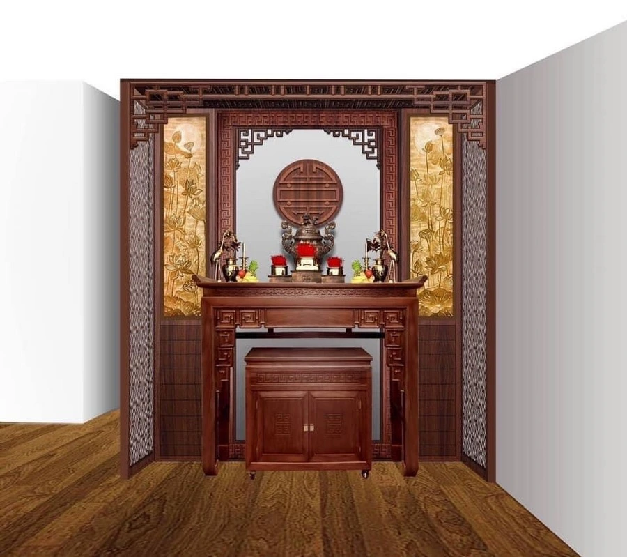 Mẫu bàn thờ kết hợp vách ngăn CNC Mẫu bàn thờ kết hợp vách ngăn CNC