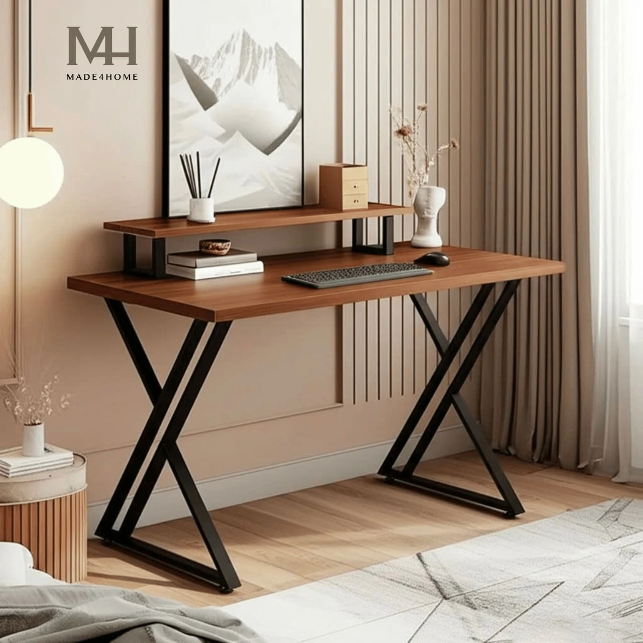 Bàn Làm Việc Bricen – Gỗ MDF Có Kệ Laptop