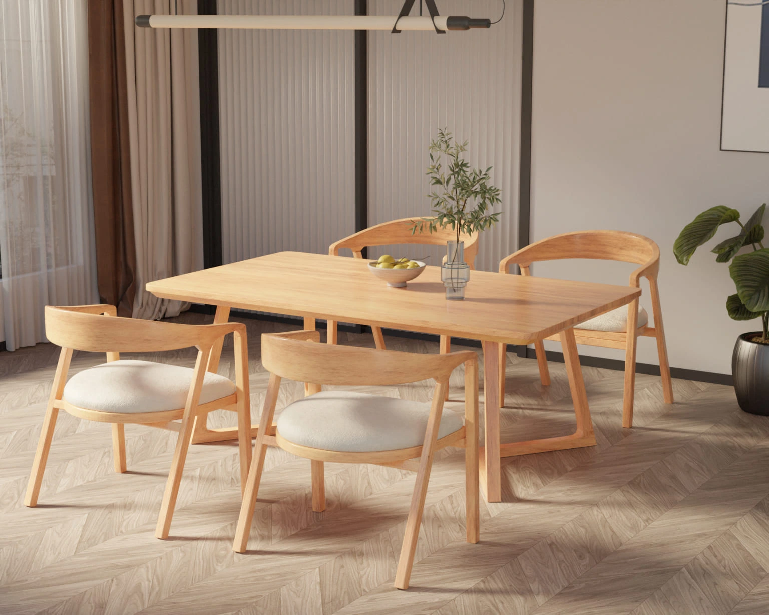 Bộ bàn ăn 4 ghế Bryona – Gỗ sồi tự nhiên