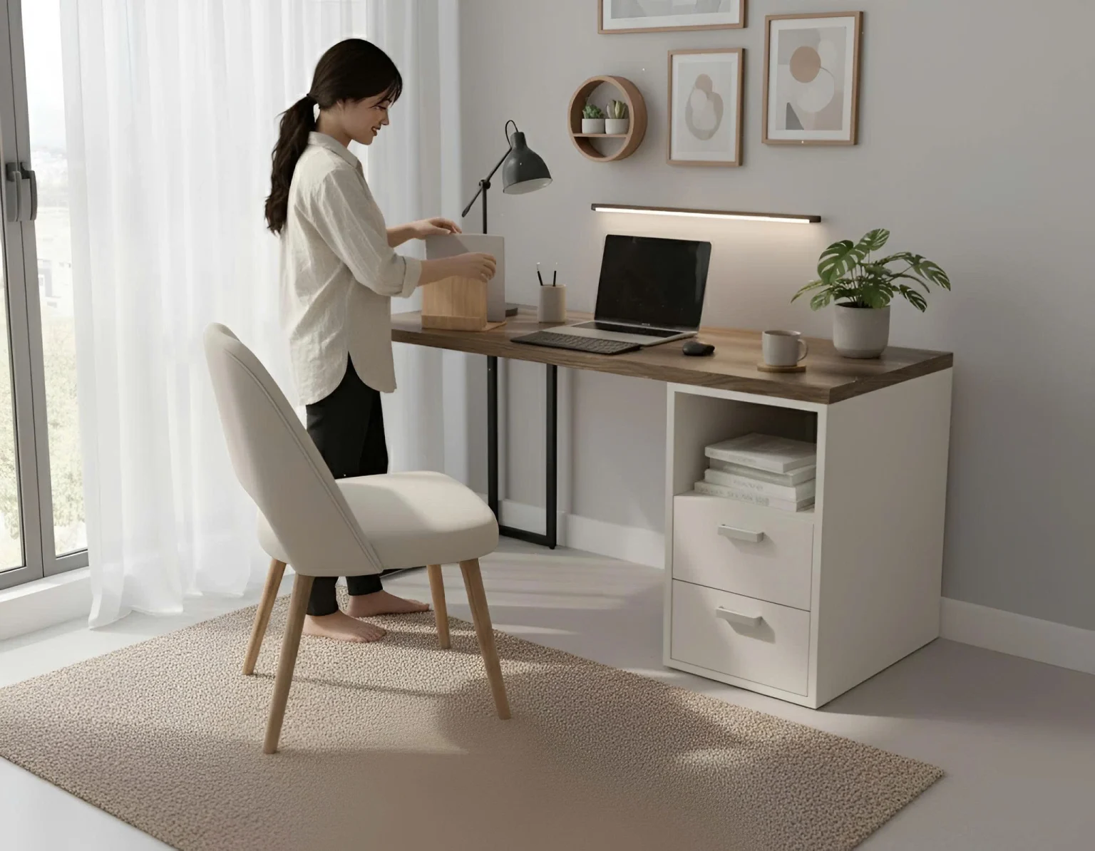 Bàn làm việc kèm hộc Gray- Gỗ MDF phủ Melanin chống trầy