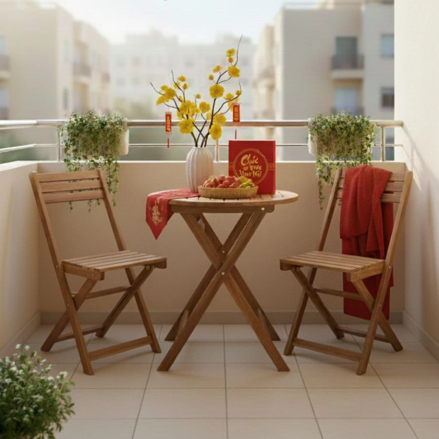 Bộ Bàn Ghế Gỗ Tràm Ban Công Made4Home – Không Gian Thư Giãn Tự Nhiên Giữa Lòng Thành Phố