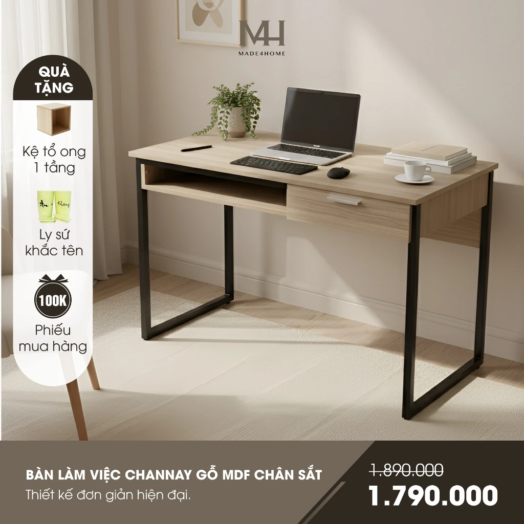 Bàn Làm Việc Lymon – Gỗ MDF, Chân Sắt Sơn Tĩnh Điện