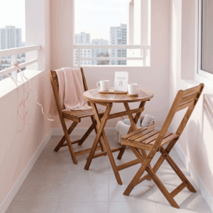 Bộ Bàn Ghế Gỗ Tràm Ban Công Made4Home – Không Gian Thư Giãn Tự Nhiên Giữa Lòng Thành Phố