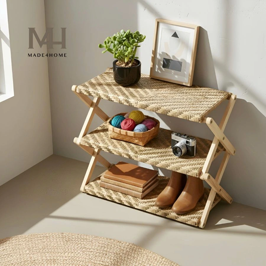 Kệ dép gỗ zích zắc 3 tầng Pine lắp ráp màu vàng