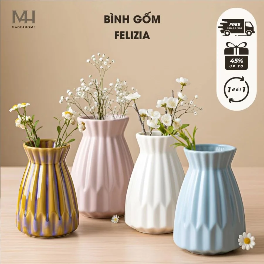 Bình hoa gốm sứ Felizia trang trí decor hoa văn sọc Made4Home - Kích thước 21x15cm 3 Bình hoa Felizia