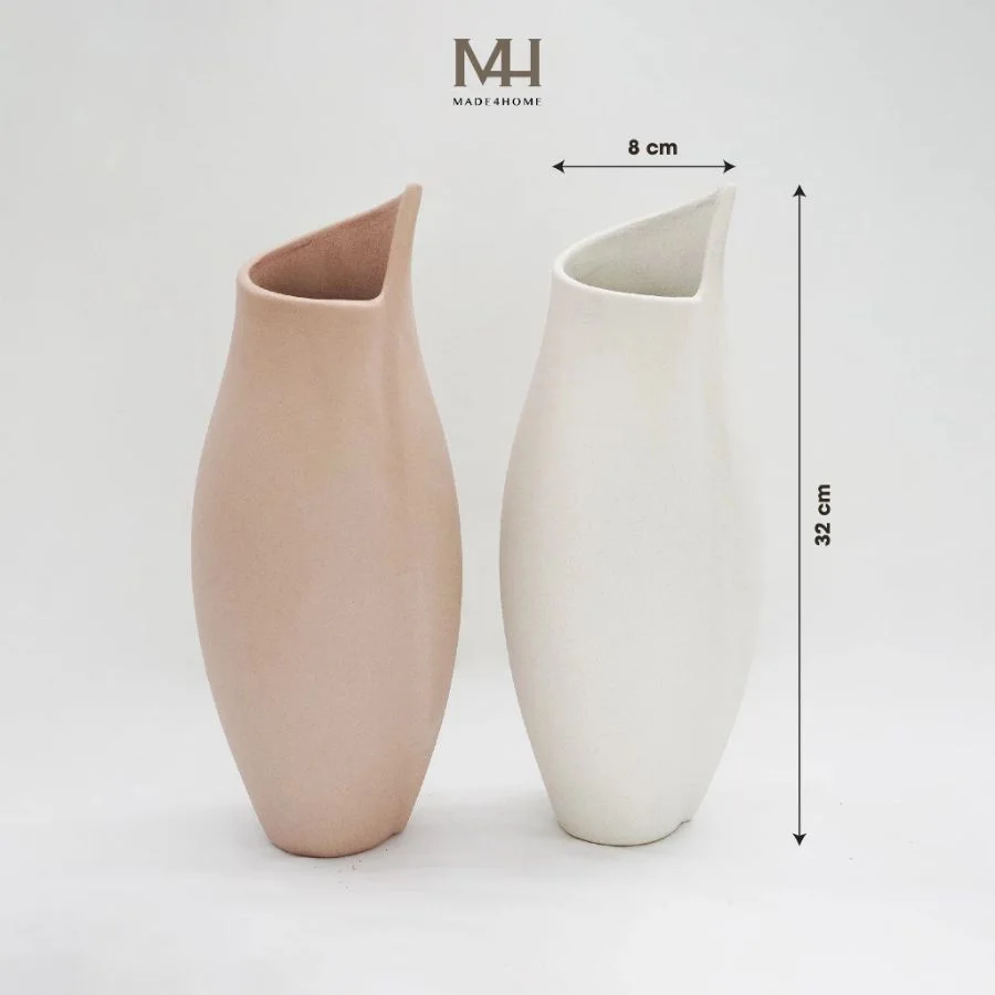 Bình hoa gốm sứ Nora trang trí decor dáng lượn sóng Made4Home - Kích thước 32x8cm