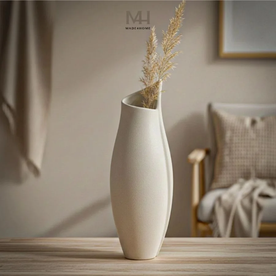 Bình hoa gốm sứ Nora trang trí decor dáng lượn sóng Made4Home - Kích thước 32x8cm