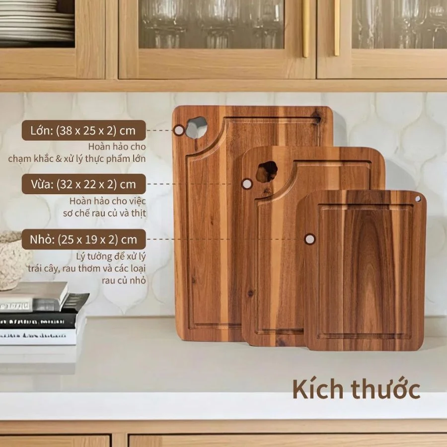 Combo 3 thớt gỗ tràm Solna cao cấp, an toàn sức khỏe Made4home