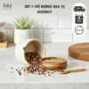 Hũ Đựng Gia Vị Homely Gốm Sứ Cao Cấp Nắp Gỗ tràm Không chì | Made4Home