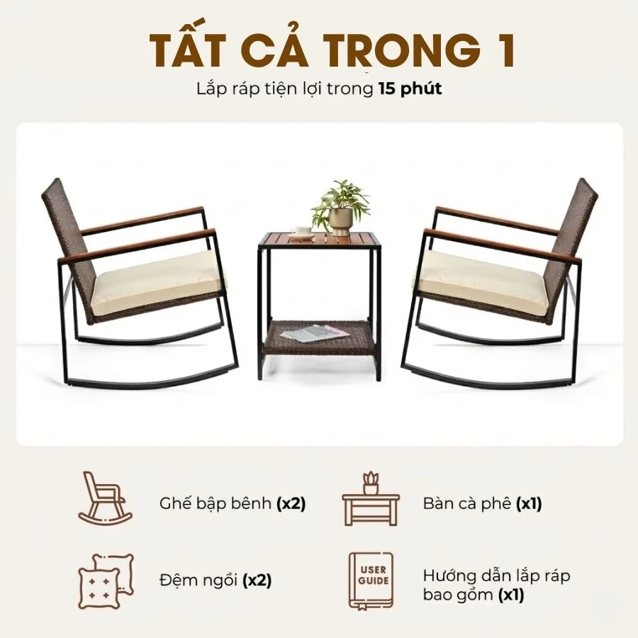 Bộ Ghế Bập Bênh Thư Giãn Ngoài Trời Made4Home – Patio Bistro Set 6 Bộ Ghế Bập Bênh Thư Giãn Ngoài Trời Made4Home – Patio Bistro Set