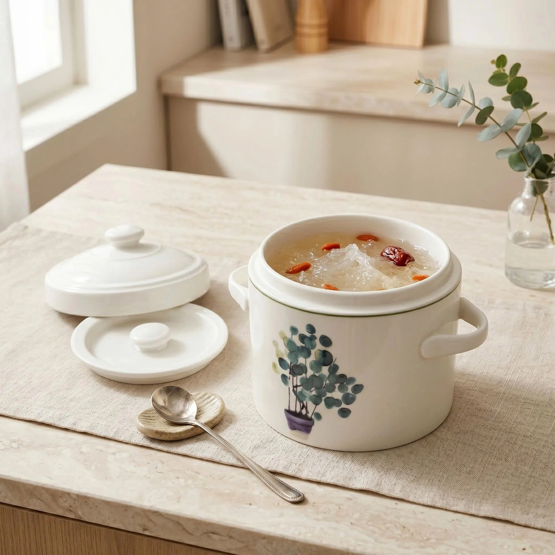 Thố Chưng Gốm Sứ Cao Cấp Made4Home – 2 Lớp Nắp Giữ Nhiệt