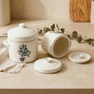 Thố Chưng Gốm Sứ Cao Cấp Made4Home – 2 Lớp Nắp Giữ Nhiệt