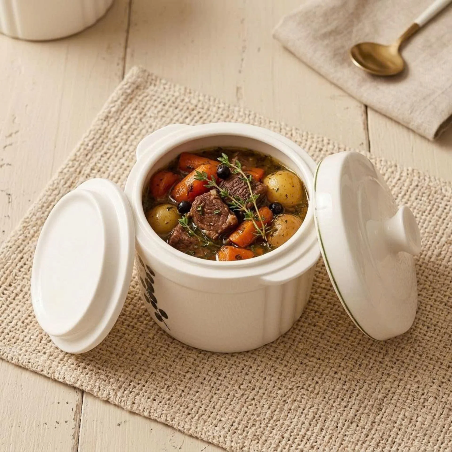 Thố Chưng Gốm Sứ Cao Cấp Made4Home 2 Lớp Nắp Giữ Nhiệt, Thiết Kế Sang Trọng Cho Gian Bếp Việt