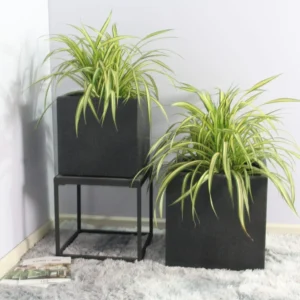 Home 68 Rhine Square Poly Planter (Set Of 2) – Black
