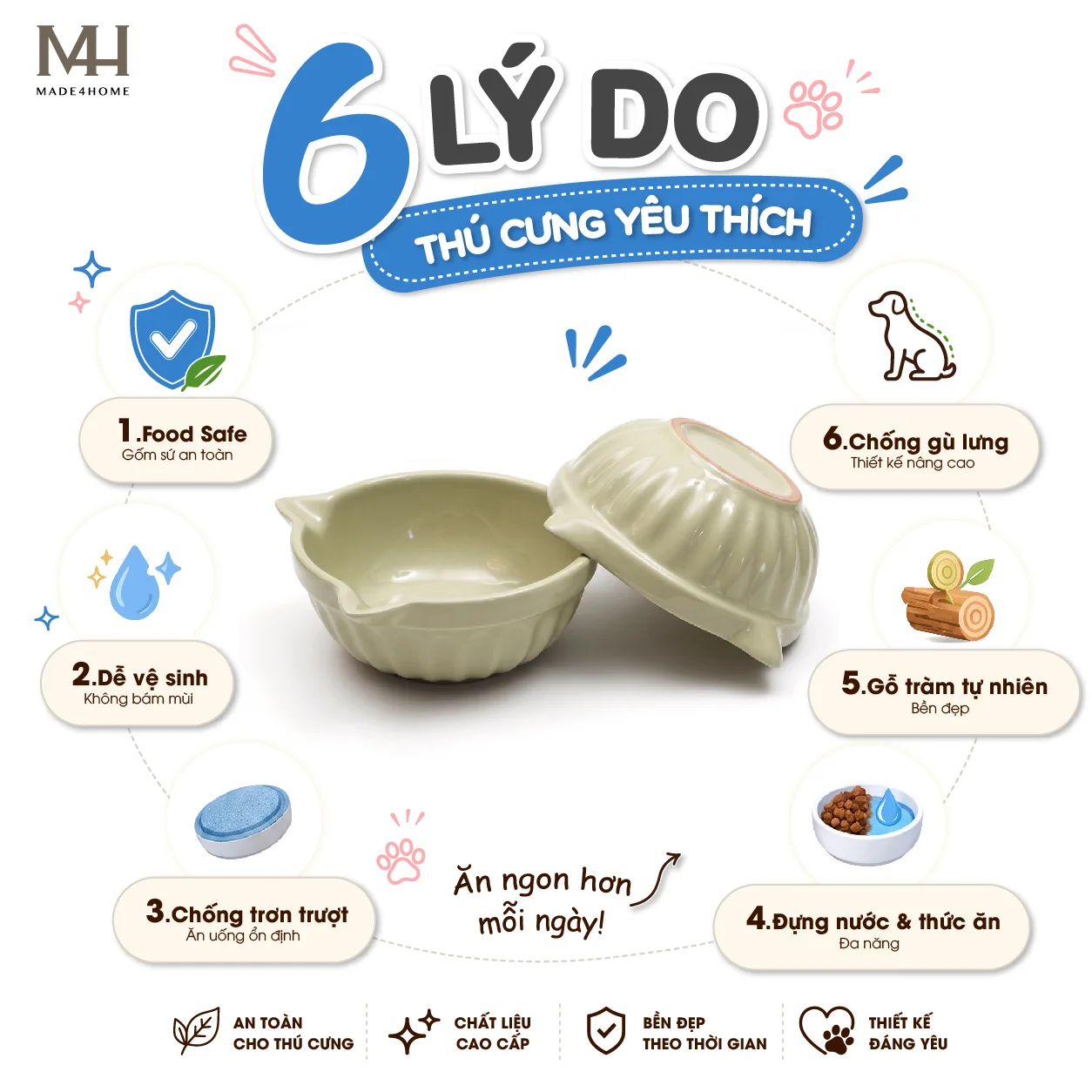 Chén Ăn Thú Cưng Nâng Cao Kèm Kệ Gỗ – Thiết Kế Hiện Đại, Chống Gù Cho Chó Mèo