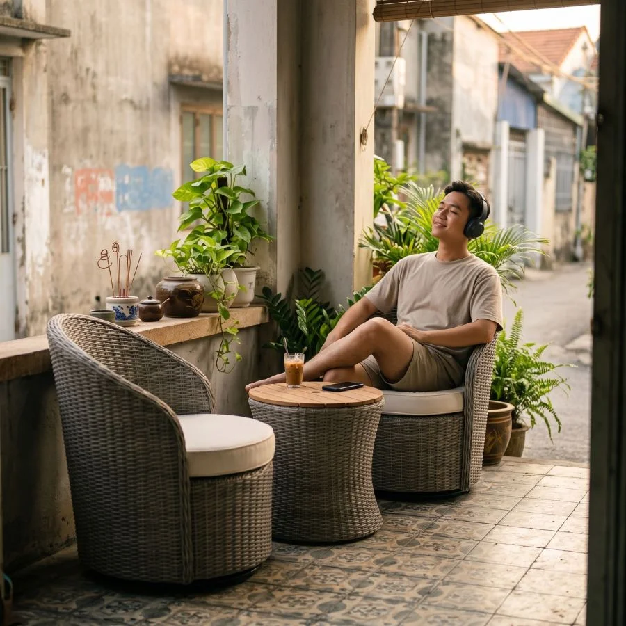 Bộ Bistro Set Ngoài Trời 2 Ghế 1 Bàn Mây Nhựa Made4Home