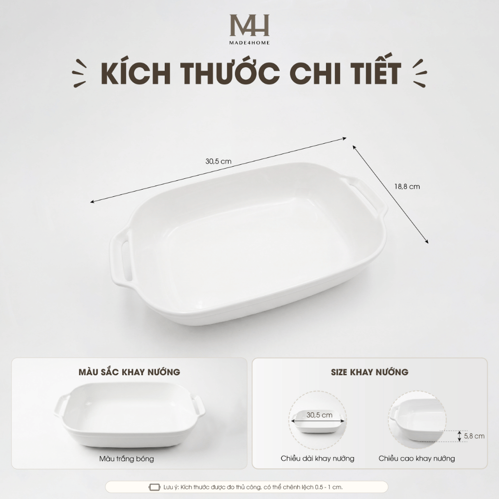Khay nướng sứ Snow Made4Home có tay cầm chịu nhiệt cao 4 Khay nướng sứ Snow Made4Home có tay cầm chịu nhiệt cao