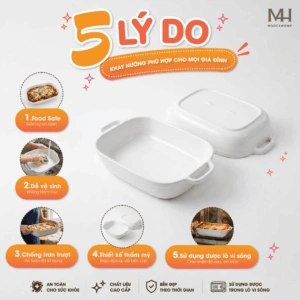 Khay nướng sứ Snow Made4Home có tay cầm chịu nhiệt cao